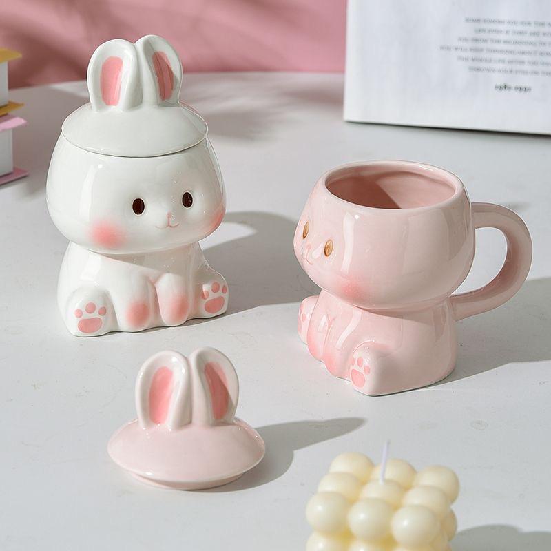 Керамическая кружка Kawaii Rabbit – Милая кофейная чашка в стиле INS для пар, молочного чая, завтрака, подарка на день Святого Валентина