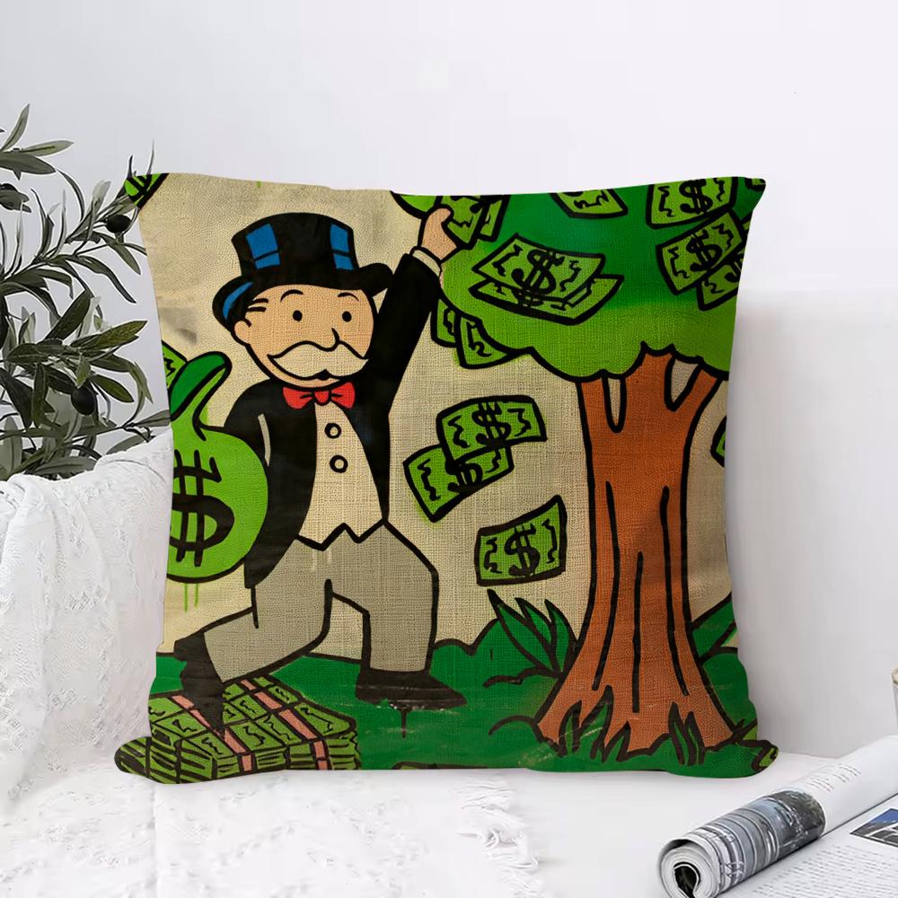 Cute Cartoon MMonopoly Cushion Cover Eco Linen Pillow Case DoubleSided Print Breathable Durable Zipper Home Decor Gift