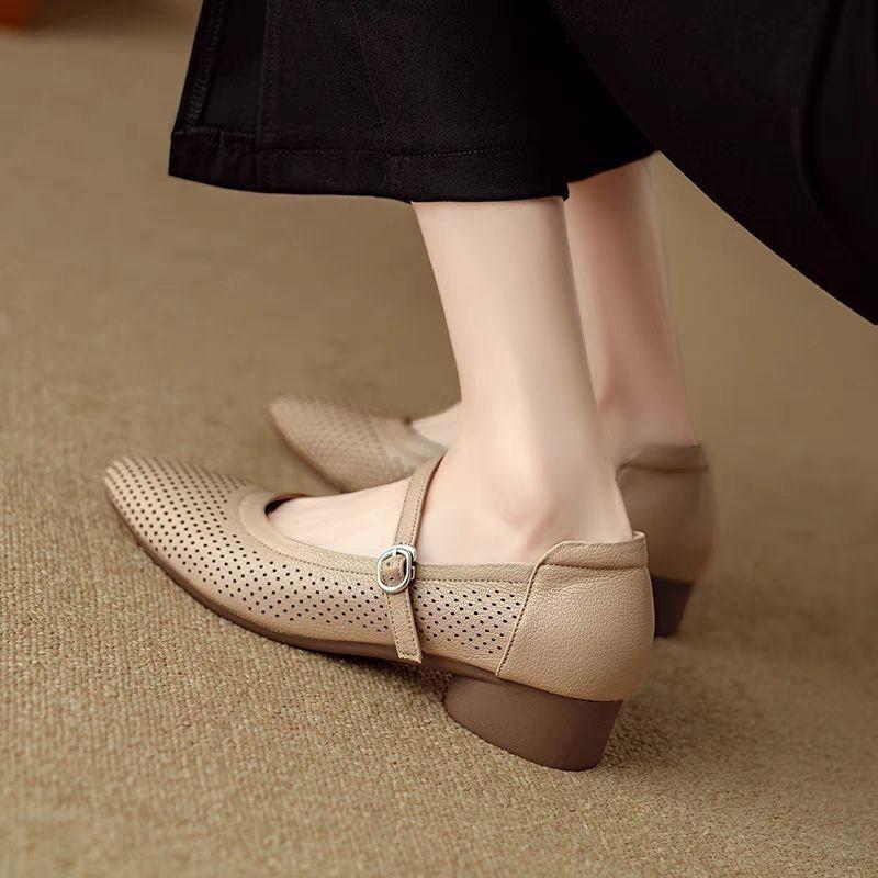 Мягкая кожа полые маленькие кожаные туфли летние тонкие туфли с отверстиями из мягкой кожи туфли для мамы мягкая подошва Мэри Джейн туфли-лодочки женские
