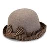 Elegant Bowknot Plaid Bucket Hat Classic French Style Solid Color Basin Hats Vintage Thick  for Women Autumn & Winter