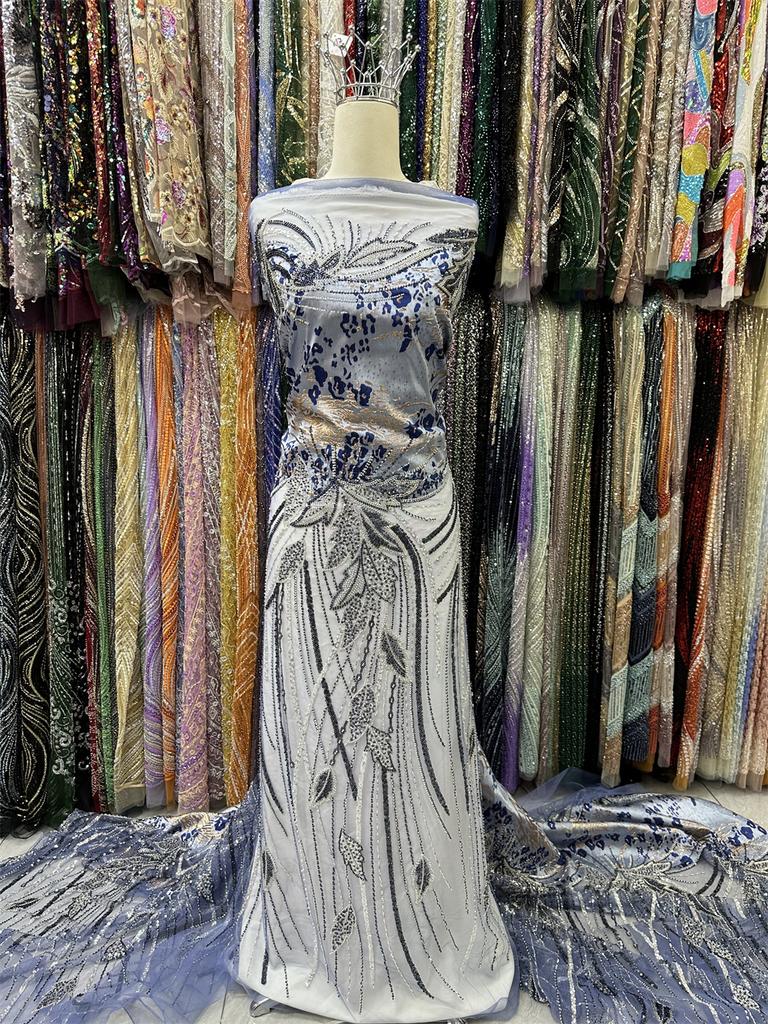 Нигерийское Новое Поступление Бисерное Сетчатое Кружево 2025 Высокое Качество Французские Пайетки Африканская Свадебная Кружевная Ткань Для Роскошного Свадебного Платья