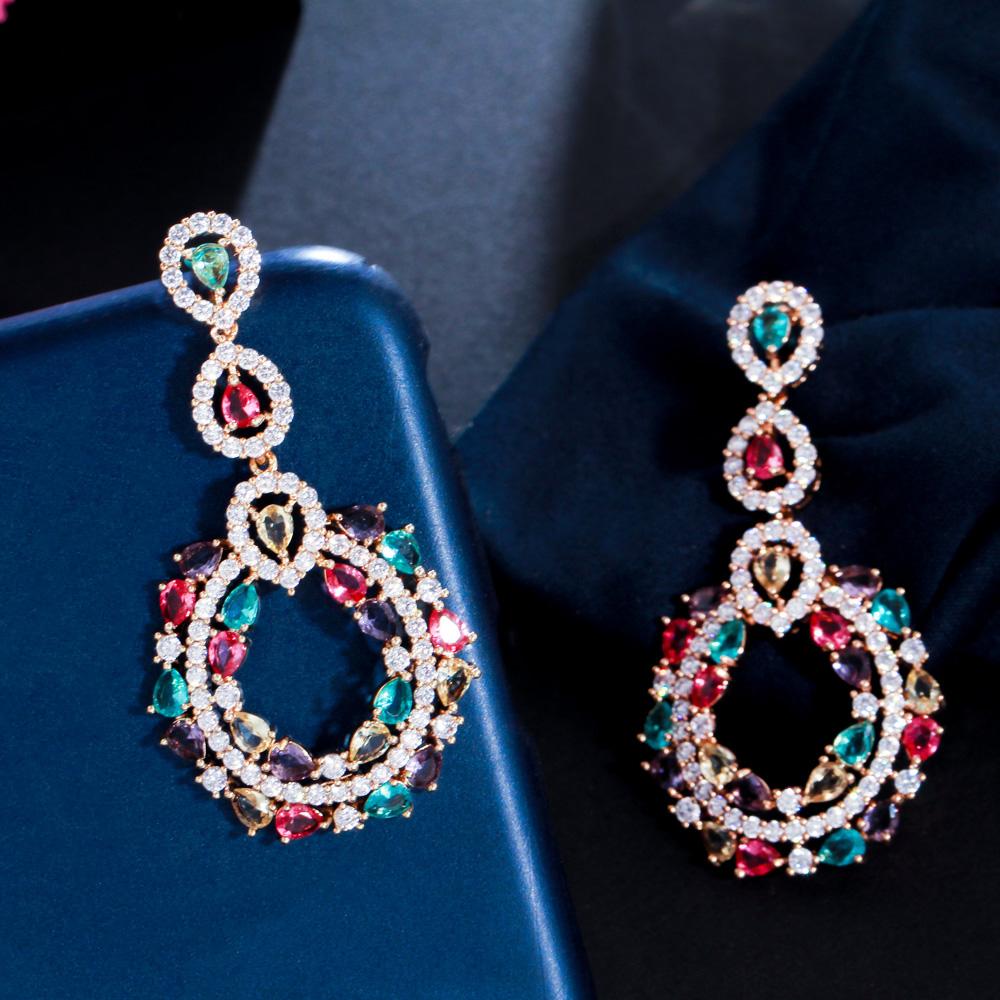 Элегантные длинные серьги-капли CMM в богемном стиле с многоцветным цирконием