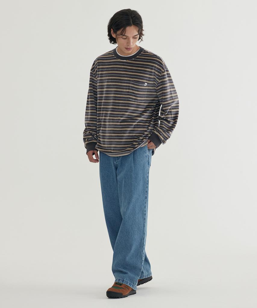 COVERNAT Velour Stripe Long Sleeve Gray