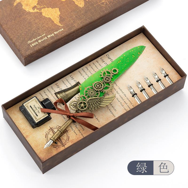 Retro Dip Pen British Student Dip Metal Fountain Pen Birthday Gift Set Machinery Feather Pen
