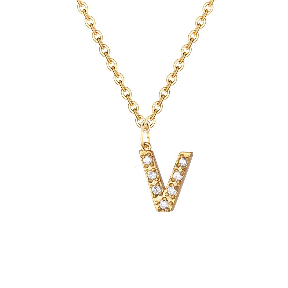 EManco Ожерелье с подвеской в виде буквы из нержавеющей стали с покрытием из 14-каратного золота и бриллиантами - европейский и американский стиль, цепочка на ключицу