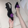 Romantic Pointed Head Bag Head Back Empty French Skirt Shallow Mouth Temperament Women's Flower Thin Heel Single Shoes High Heel Sandals Summer