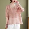 Summer Short Sleeved Women's Shirt Thin Cotton Linen Top Loose Fitting V-neck Shirt with Temperament Blouses & Shirts