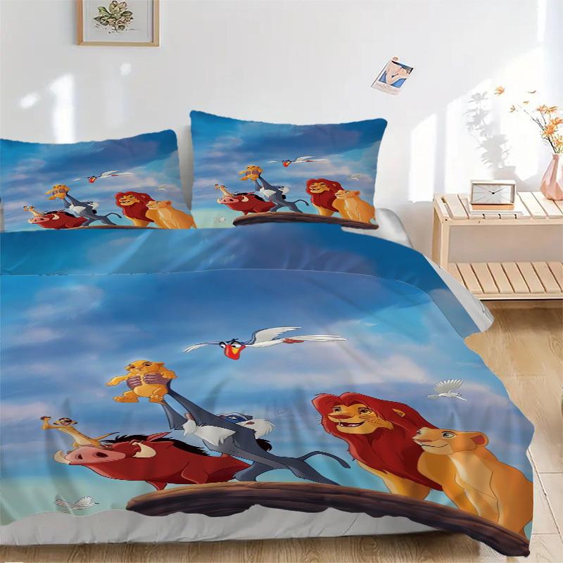 3pcs set Lion King, Simba, Timon Bedding Set with Duvet Cover + Pillowcases, All-Season Polyester, Home and Decor 82