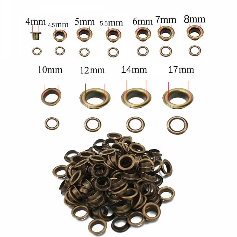 100 шт. ушко с шайбой, кожаная ремонтная втулка 4 мм, 5 мм, 6 мм, 8 мм, 10 мм, 12 мм, 14 мм и 17 мм