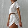 Elegant Women's Sets Spring And Summer Sports And Casual Suit Women Solid Colour Hollow Open Fork Dew Neck Short Two Piece Set
