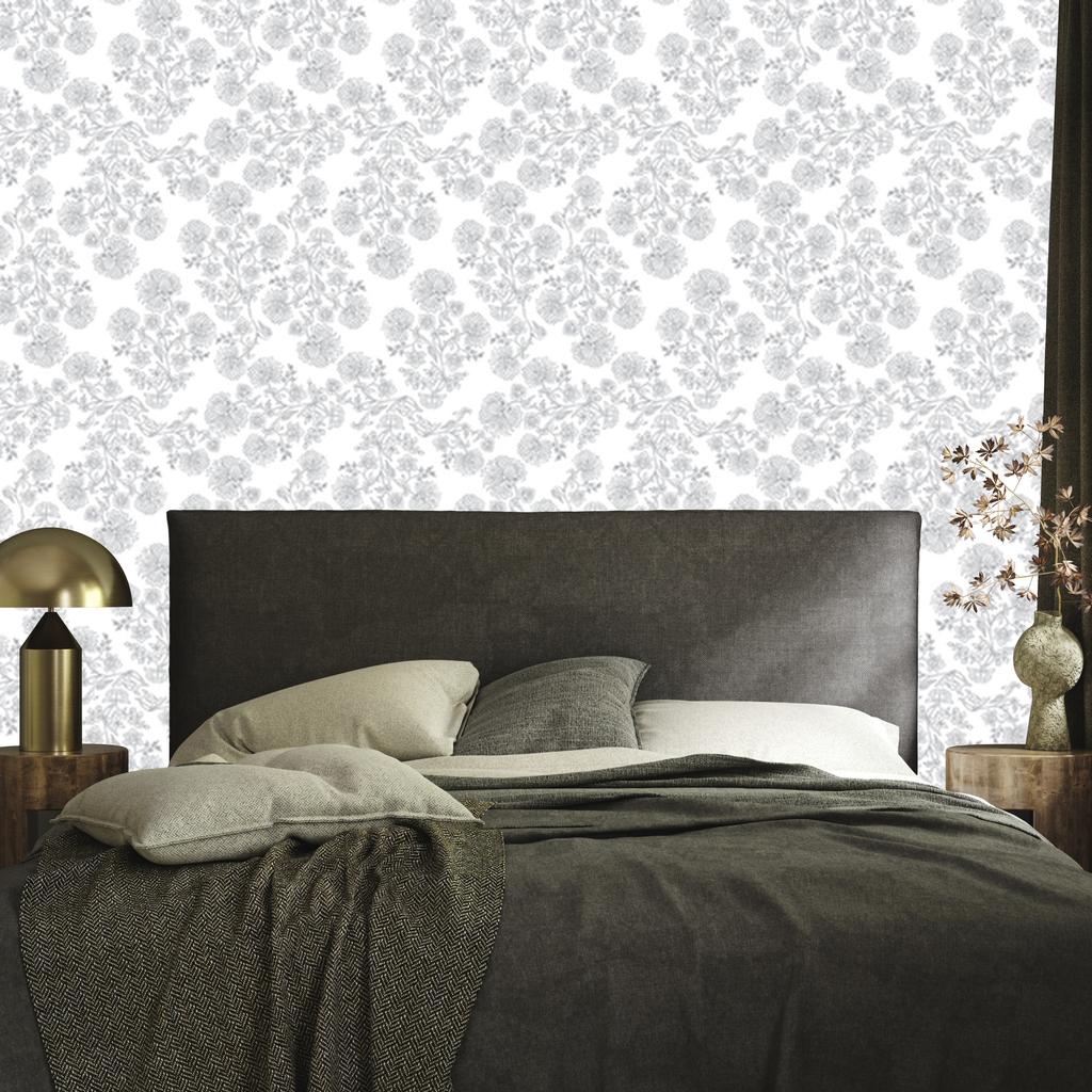 White and light gray wallpaper Flowers, fine detail 50x1000