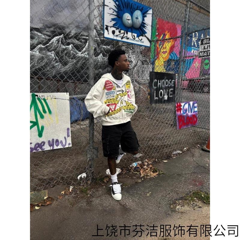 Popular hooded sweater European and American 3D printing pattern street retro style blockade restricted area street personality danger