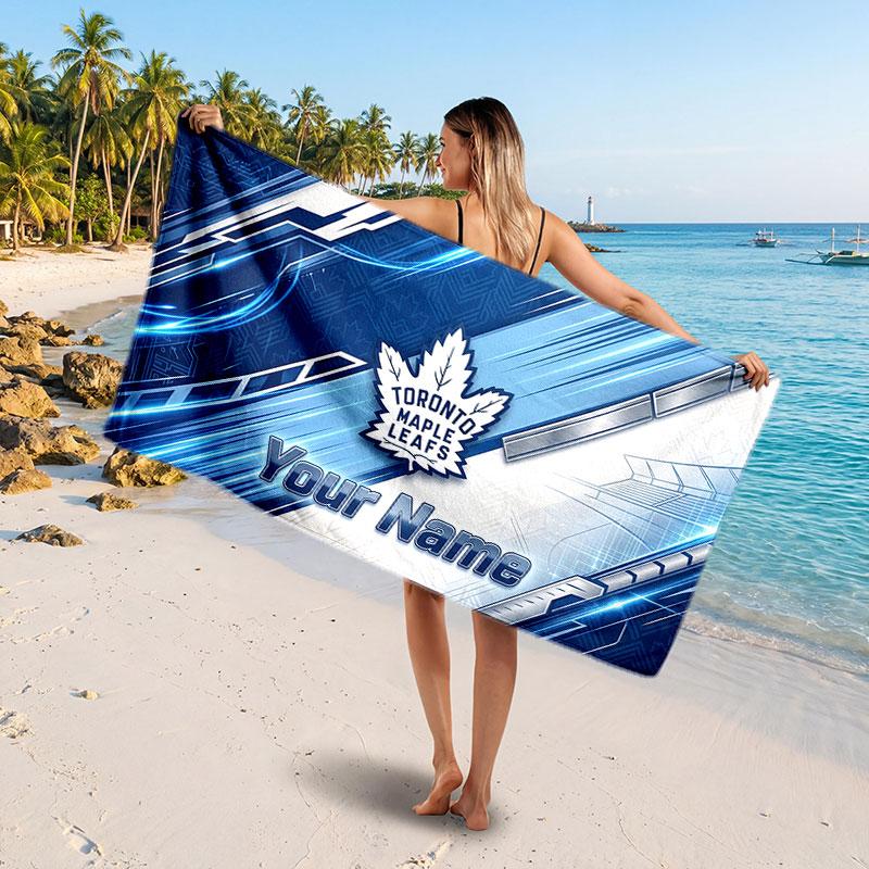 Toronto Maple Leafs Customized Name Text Beach Towel, Soft Absorbent Towel Beach Pool Travel Personal Gift