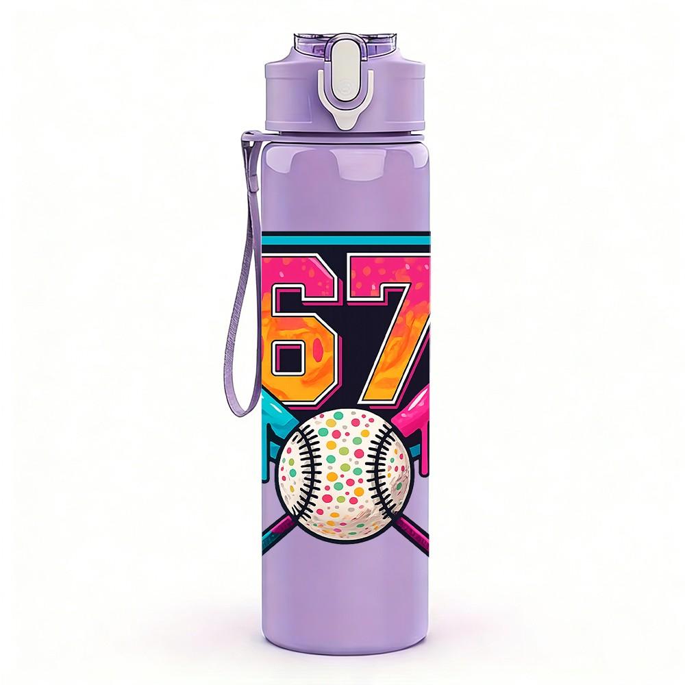 1PC Sixty Seven Baseball Bat Art 750ml Color Plastic Sports Water Bottle Leakproof Flip Straw Lid Suitable for Sports Office Home Use