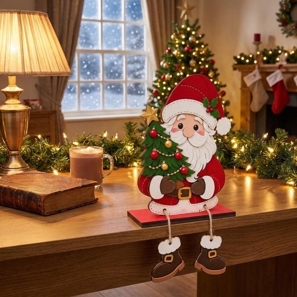 2D Flat Santa Claus Tree Ornament Self Standing Christmas Tabletop Decor Indoor Mantel Shelf