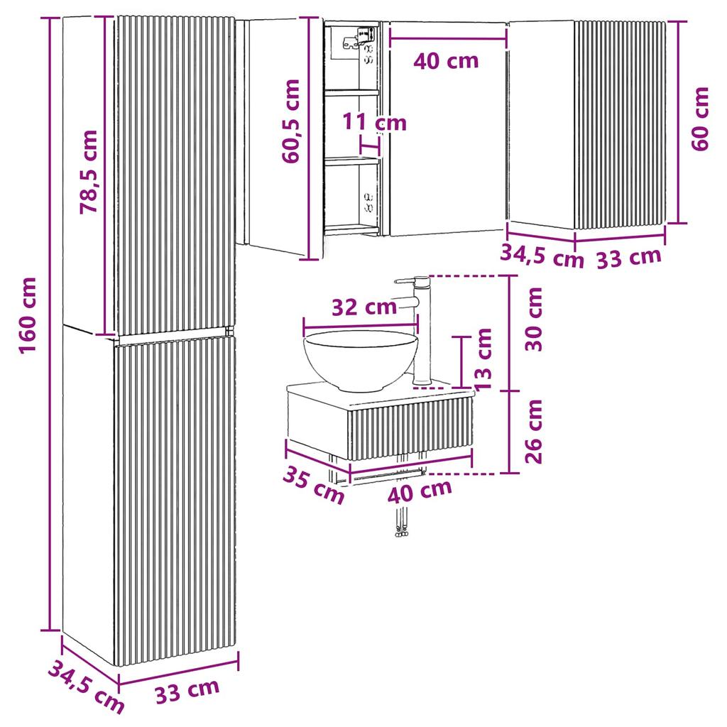 Bathroom Furniture Set 5 pcs Smoked Oak