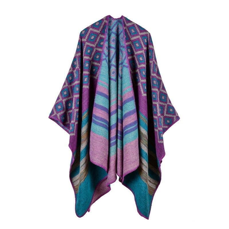 Women's New Rhombus-shaped Color Bar Shawl, High-end Women's Double-sided Wear, and Travel Capes Are On Sale.
