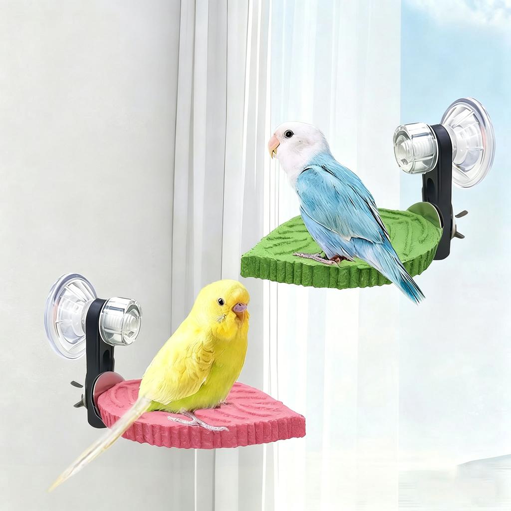 Multi-Color Leaf Textured Parrot Perch - Suction Cup Non-Slip Resin Stand & Nail Grinding Perch