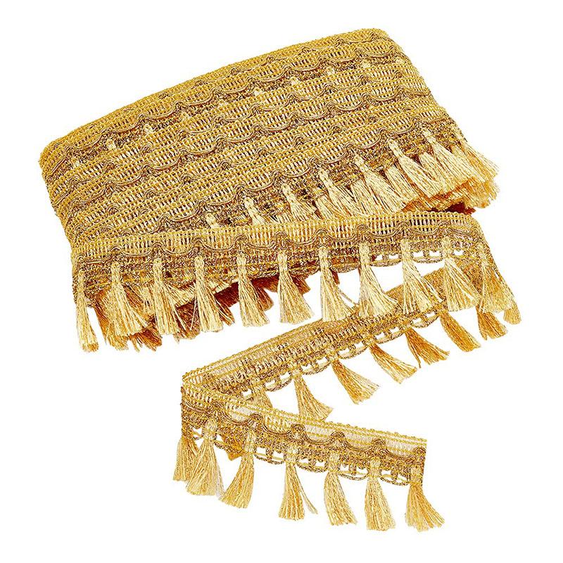 5 Yards Gold Silver Fringe Tassel Trim Polyester Fibre Fringe Lace Trim Ribbon Crafting Lace Sewing Trim for Curtain Clothes Ho