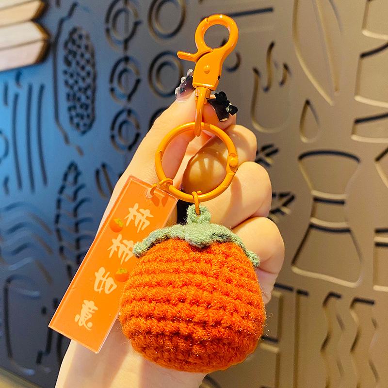 Plush Crocheted Persimmon Peanut Keychain Doll - Handmade Wool Pendant, Perfect New Year Gift