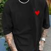 Мужской повседневный топ с коротким рукавом из 100% хлопка с принтом красного сердца - это модно