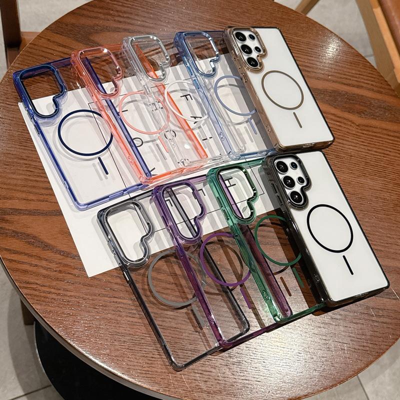 Metal Lens Frame Clear Phone Case For Samsung S25 Plus S24 FE S23 Ultra A16 A56 A36 A55 A15 Soft Edge Shockproof Wireless Charge Magnetic Back Cover