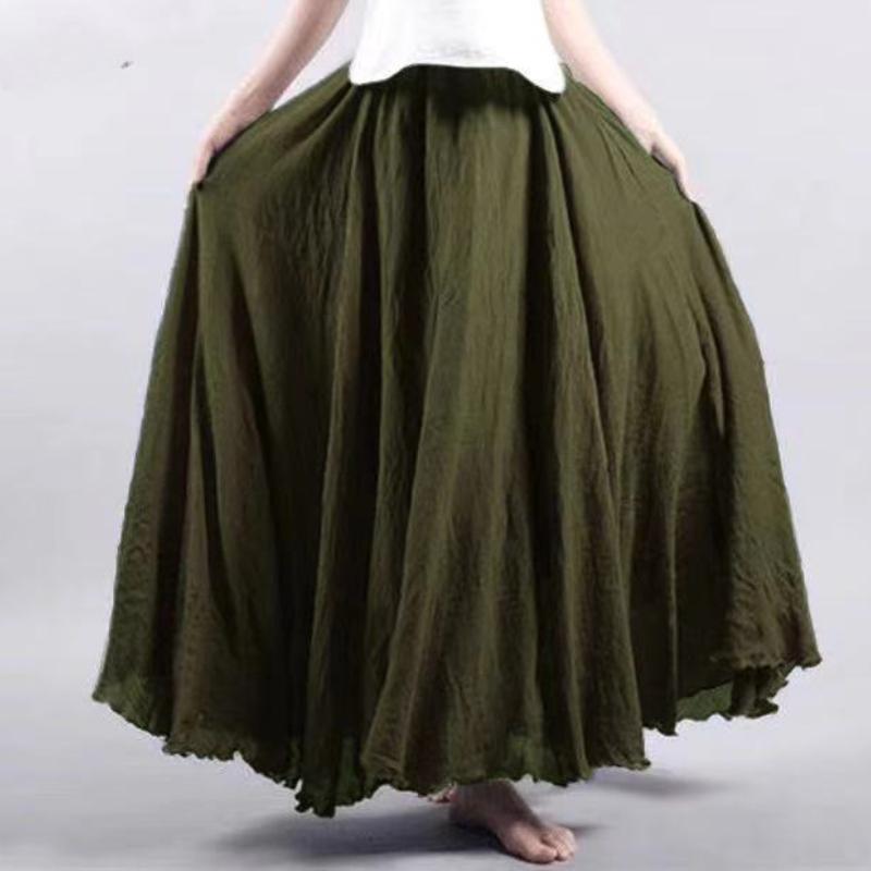 Летняя новая юбка большого размера из хлопка и льна, женская эластичная юбка с высокой талией, А-силуэта, повседневная свободная юбка, женская элегантная однотонная модная женская длинная юбка 26373