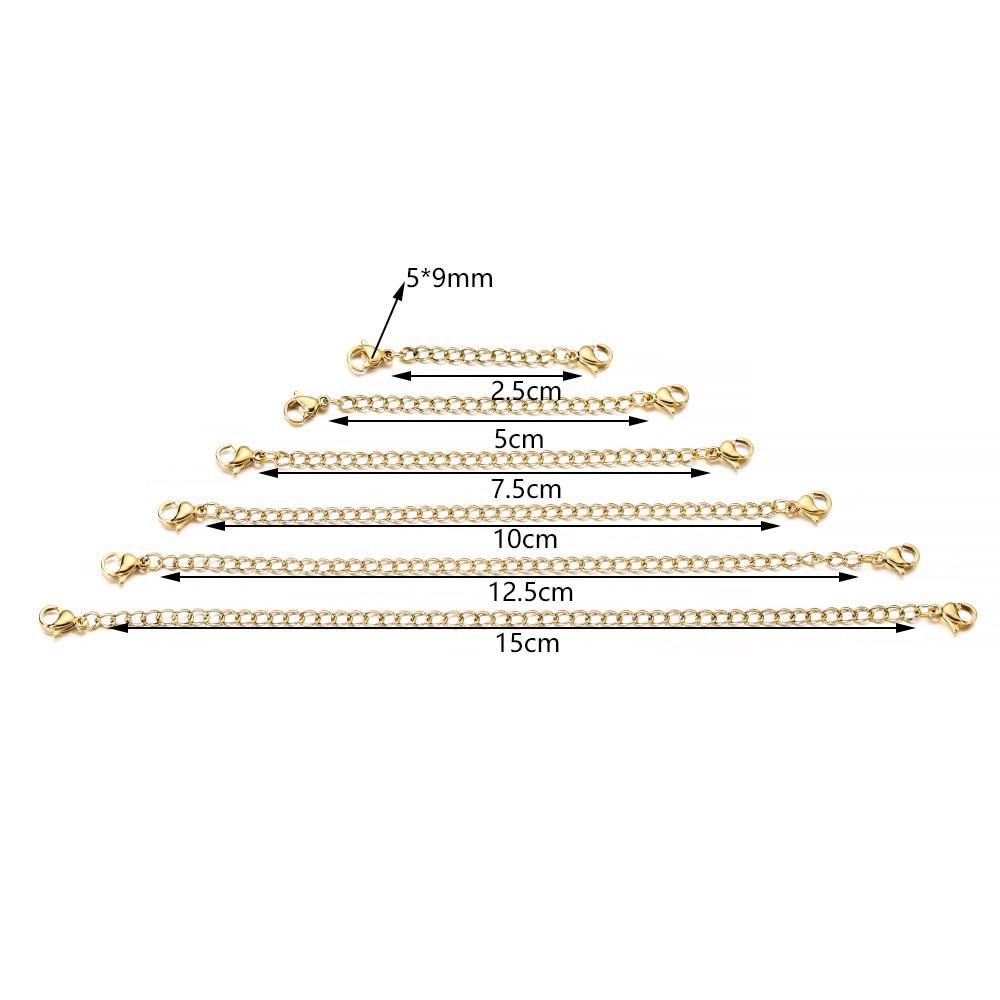 2.5/5/7.5/10/12.5/15cm 10pcs/lot Extended Extension Tail Chain Lobster Clasps Connector For DIY Jewelry Making Bracelet Necklace