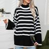 Autumn Winter Women's Pullover Turtleneck Stripe Patchwork Loose Fashion Casual Elegant Commuter Long Sleeve Tops
