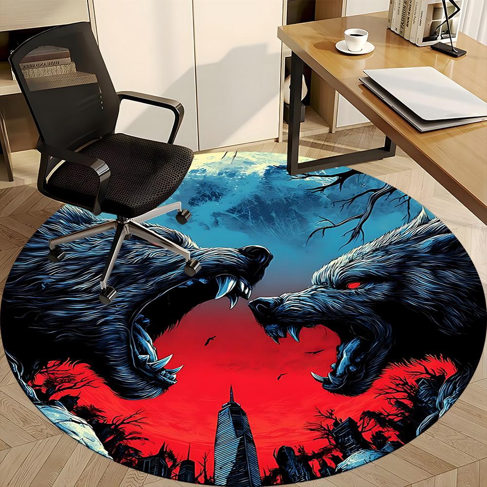 1PC Werewolf Moonlit Office Round Area Rug, Mat Suitable ForOffice, Under Office Chairs Bedroom Living Room Home Decor, Room Deco