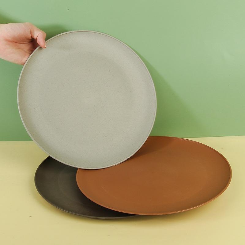 Бытовая посуда из пшеничной соломы, круглые тарелки, тарелки для фруктов, обеденные тарелки, пластиковые тарелки для выпечки
