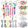 286 Pieces DIY Keychain Making Craft Set, Adjustable Letter Heart Clear Beads Keyring Supplies, Birthday Holiday Party Favors