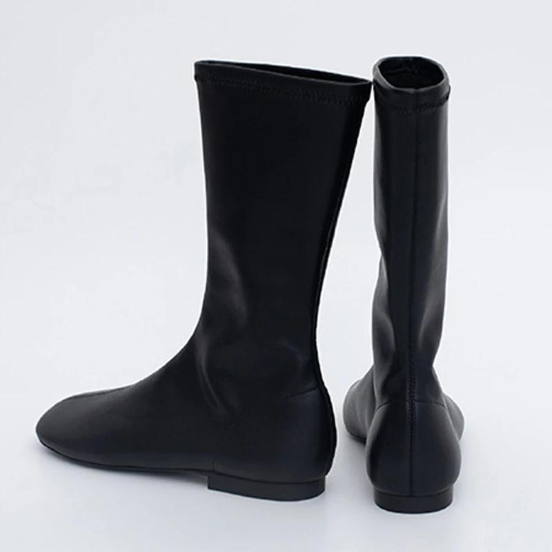 Женские кожаные зимние сапоги до середины голени на плоской подошве зимняя обувь женская мода 2024 года ботинки челси прогулочные готические новые женские короткие сапоги