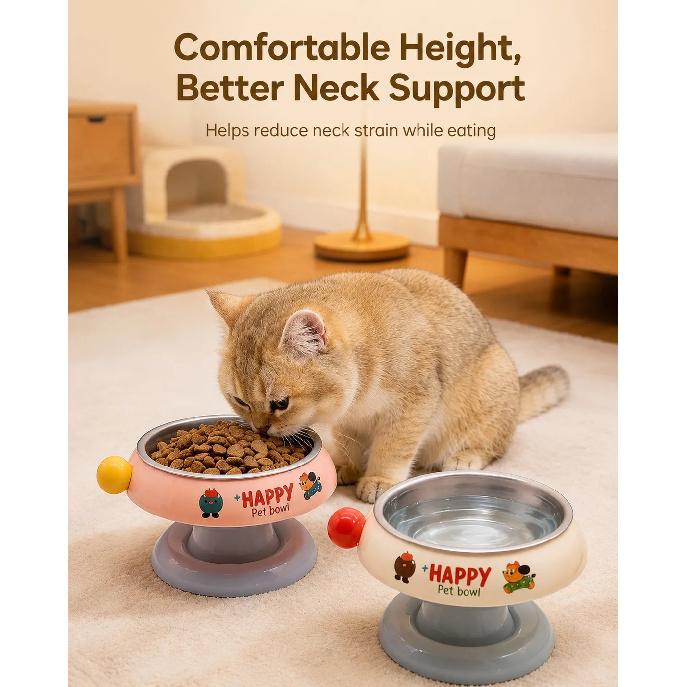 Stainless Steel Elevated Cat Dog Bowl Detachable Anti-Tip Pet Feeding Bowl Cute Food Water Bowl with Neck Support