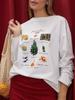 Spring Autumn New Long Sleeve Women's 100% Cotton Fashion Christmas Festive Print T-Shirt INS Style Loose Versatile Casual Top