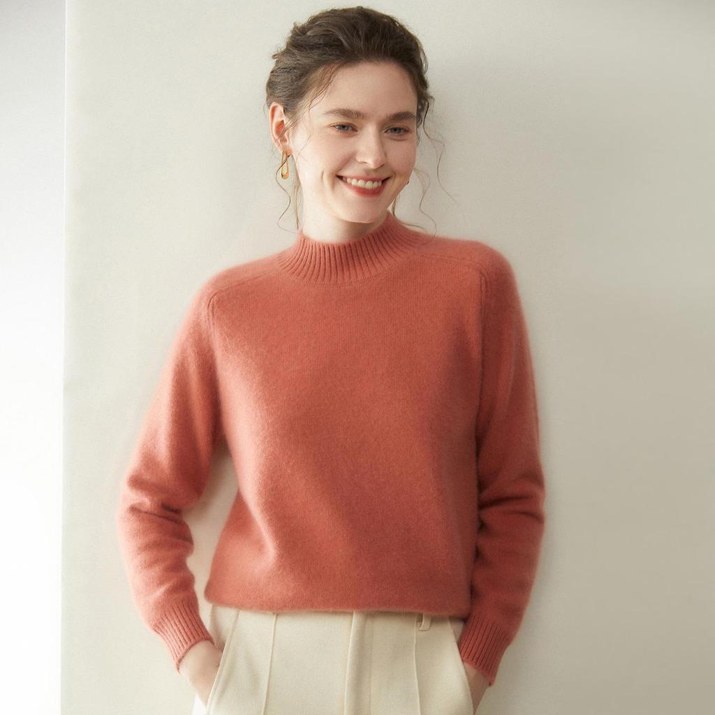 Women's Cashmere Half-High Collar Sweater - Loose Fit, Slimming Knit, Autumn/Winter Layer