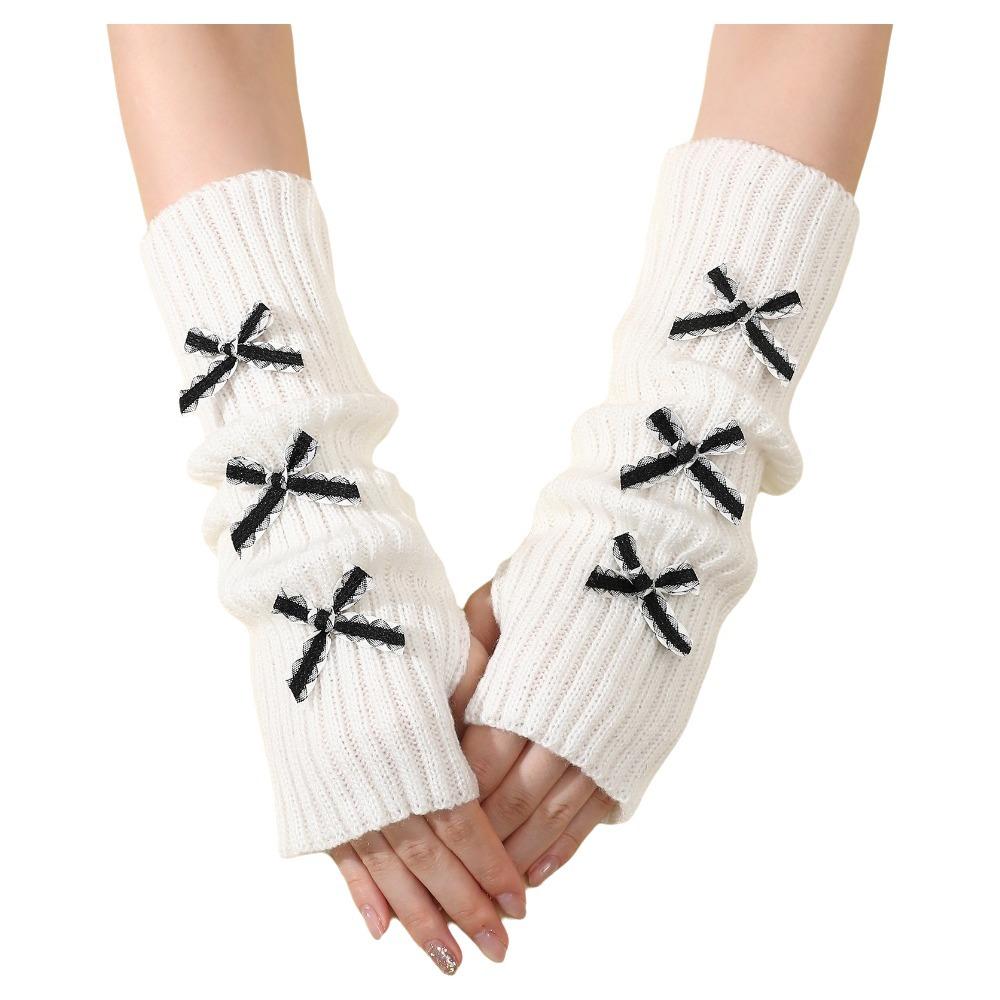 Thicken Y2K Fingerless Gloves Soft Knitted Sleeve Cover Fashion Bow Arm Warmers Winter