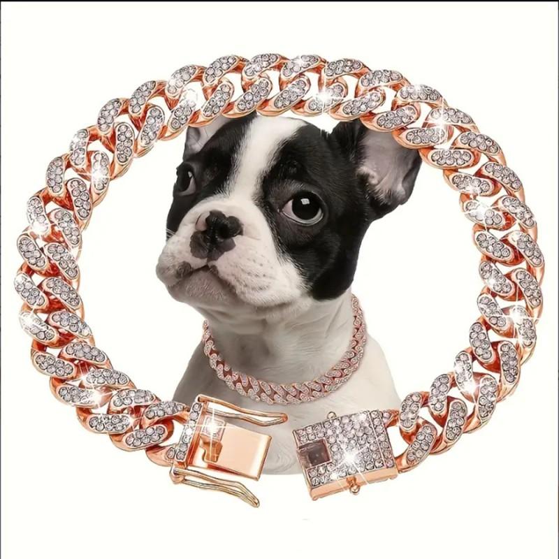 13mm Cuban Link Dog Collar Rhinestone Alloy Pet Necklace Small Medium Large Dogs Cats