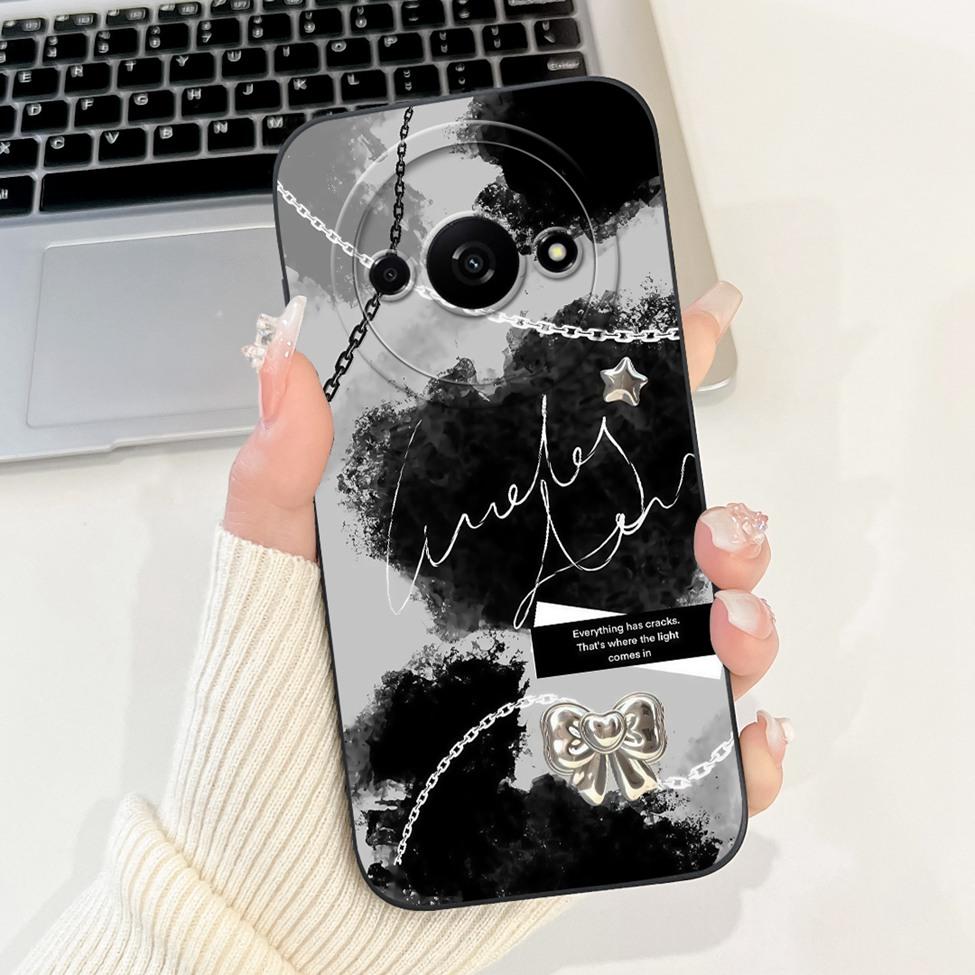 For Redmi A3 4G Phone Case For Xiaomi Poco C61 Cover Silicone Luxury Fashion Flowers Kawaii Cute Cat Painted Shockproof Bumper