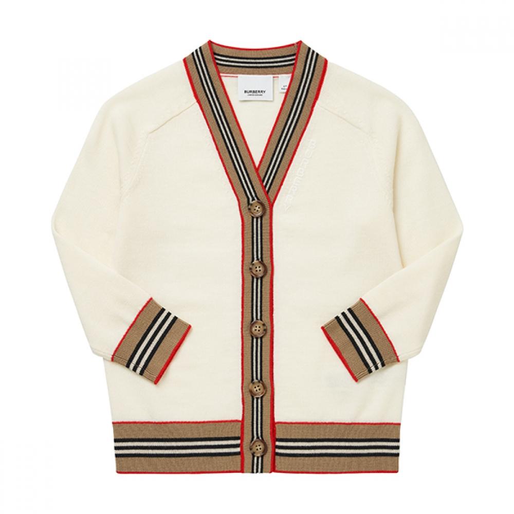 Burberry 8054222 A1452 Icon Stripe Trim Wool Kids Cardigan