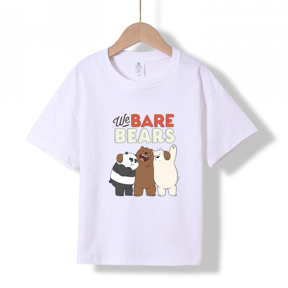 XH71 MINISO 2026 Лето Новая Хлопковая Футболка с Круглым Вырезом и Принтом We Bare Bears для Детей от 1 до 16 лет, Мальчиков и Девочек