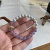 Natural Crystal Bracelet With Amethyst Citrine Beads Minimalist Double-Color Design Handmade Adjustable Ring Slider