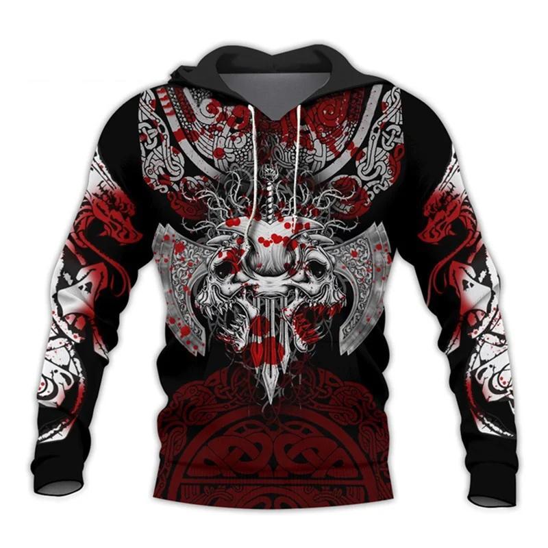 Vintage Sweatshirt Men 3D Print Viking Mythology Hooded Long Sleeve Oversized Hip Hop Men Hoodies Kids Sweatshirt Men Coat