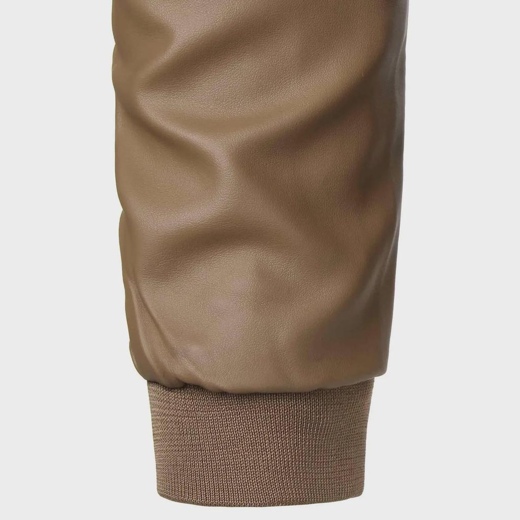 Мужская приталенная куртка из ПУ кожи - Европейский размер, воротник-стойка, коллекция осень/зима