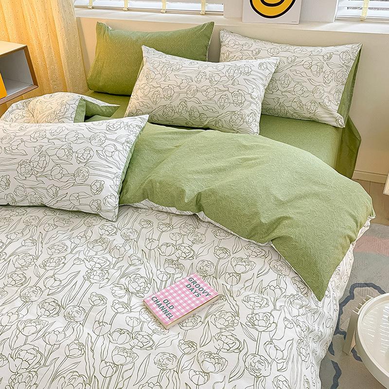 Комплект из четырех предметов из чистого хлопка, счет 60, утолщенное постельное белье из чистого хлопка, комплект из трех предметов, длинноволокнистый хлопок, небольшой свежий пододеяльник, простыня на подгонке.