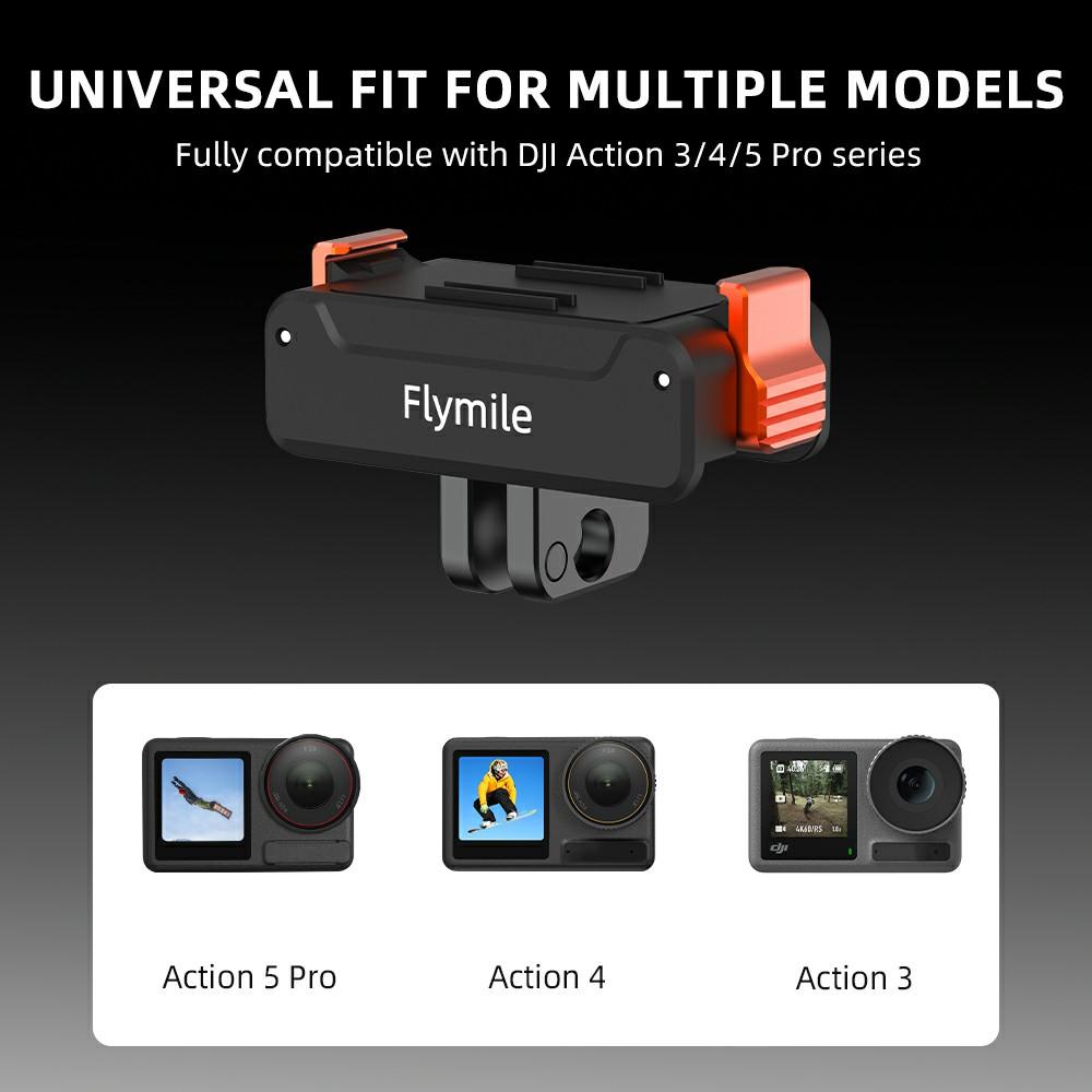 FLYMILE Магнитное крепление для DJI Osmo Action 5 Pro/Action 4 с базой 1/4 Quick Release и двойными портами расширения