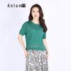 Anlom Женский повседневный трикотажный топ с коротким рукавом и круглым вырезом 2332002