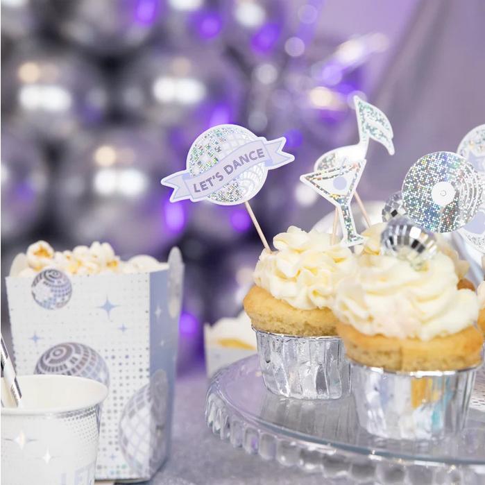 Toppery Dekoracja Na Muffiny Babeczki Srebrne Disco Lata 80 Sylwester 8Szt.
