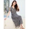 26 year new summer high-end Chinese style V-neck mid length skirt with a high-end feel and slimming short sleeved skirt A-line skirt dress