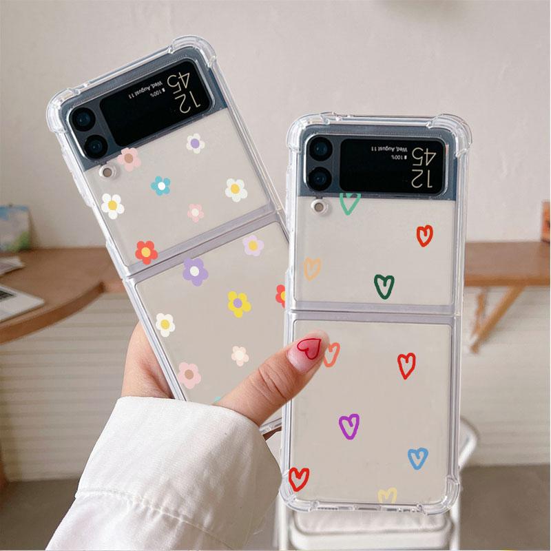 Чехол для Samsung Galaxy Z Flip 3 5G Funda Z Flip 4 Luxury Clear PC Hard Противоударный чехол для телефона Love Heart